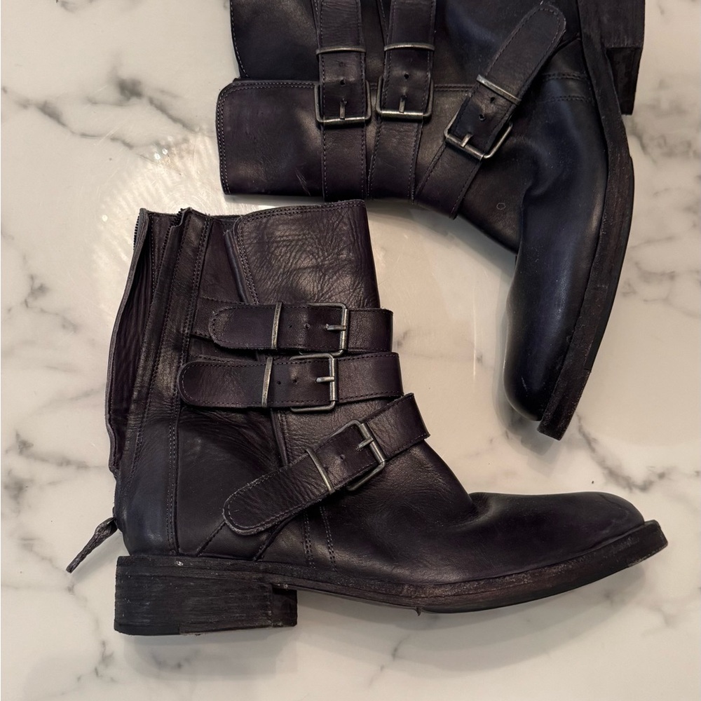 Free People Black Leather Buckle Boots